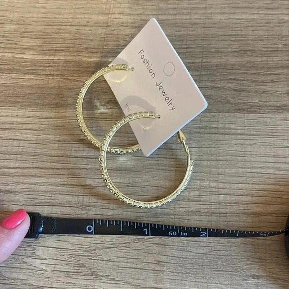 Large Gold Hoops Earrings For Women Gold color with faux diamonds around - Picture 4 of 6